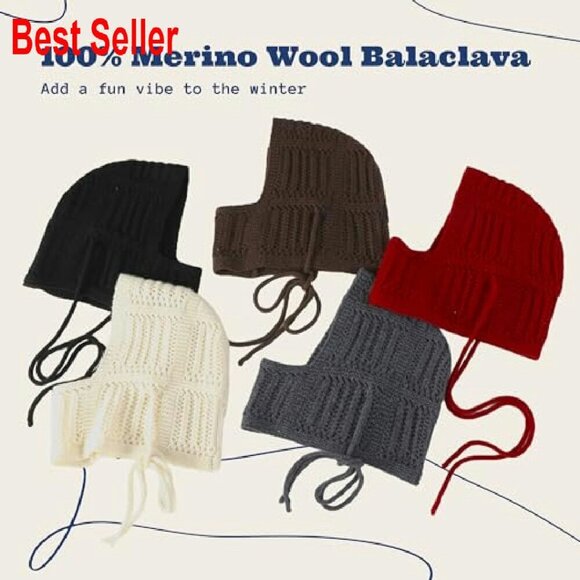 Merino Wool Balaclava Hooded Scarf Knitted Hat Scarf in One Chic Minimal main image 2